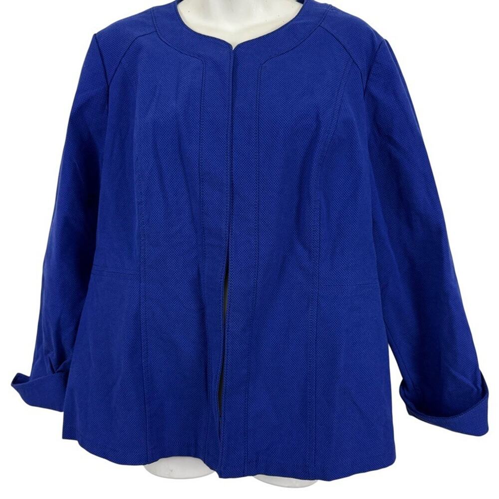 Chicos Alicia Textured Jacket Blazer Stretch Cotton Blend Blue Womens sz 2 / L